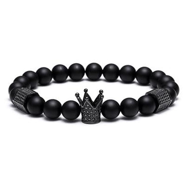 Mens Titanium Steel Crown & Matte Onyx Bracelet